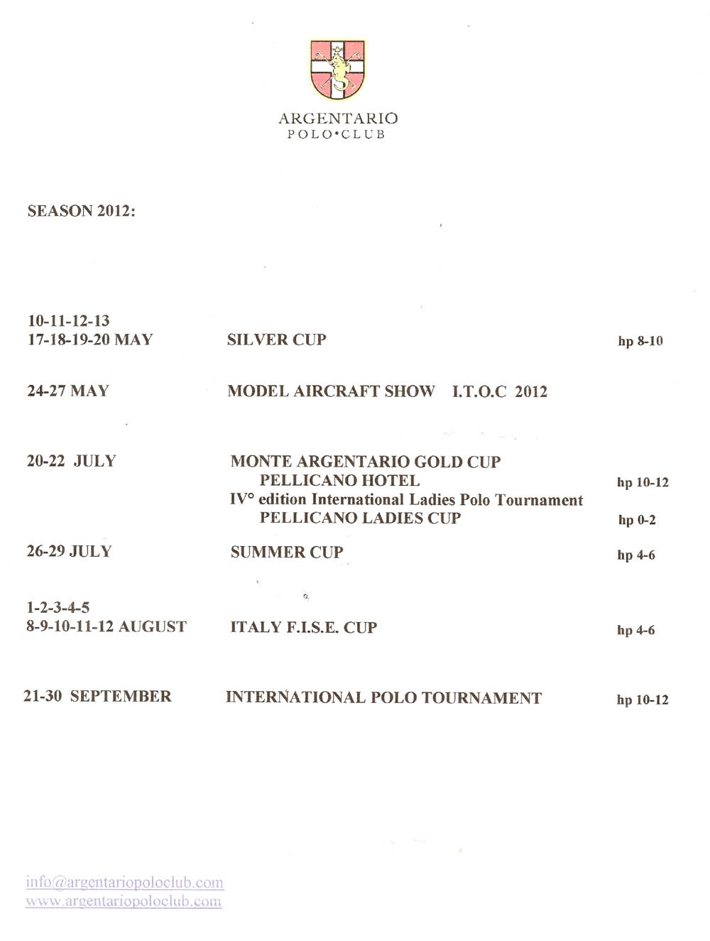 Argentario Polo Club Season 2012